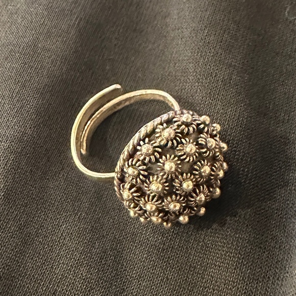 Vintage set: sterling silver braided wire cuff bracelet & adjustable dome ring - Picture 2 of 13